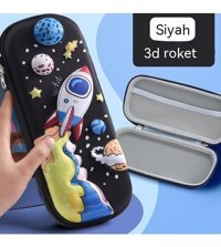 Happyplanet Roket Siyah Bölmeli Çift Gözlü Kalemlik