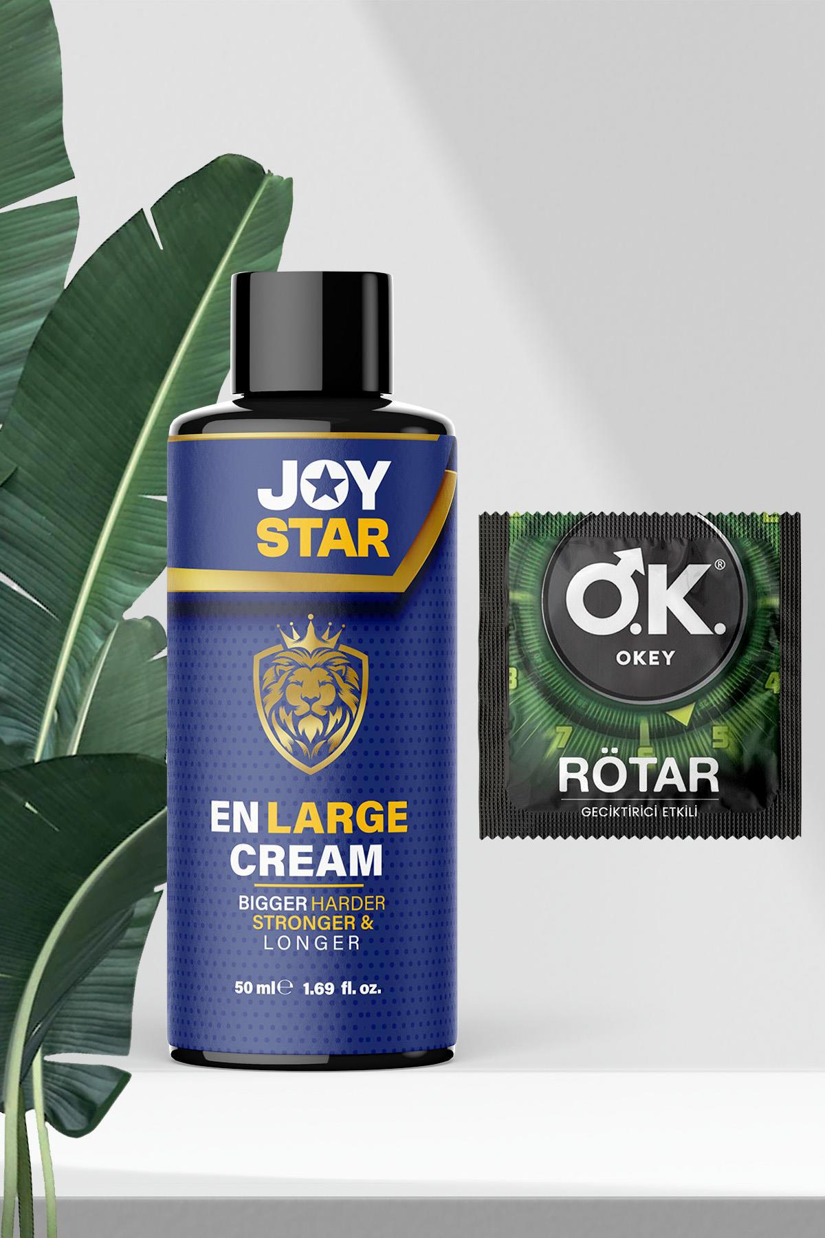 Okey Rötar Geciktiricili Prezervatif Tekli+Joystar En Large Mavi Erkeklere Özel Büyütücü Krem