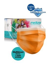 Medizer Tek Kullanımlık 3 Katlı Lastikli Telli 50'li Yetişkin Ultrasonik Cerrahi Maske Turuncu
