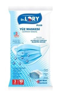 Dr. Lory Tek Kullanımlık 3 Katlı Lastikli Telli 10'lu Yetişkin Cerrahi Maske