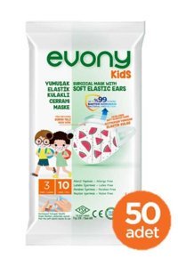 Evony Tek Kullanımlık 3 Katlı Lastikli Telli 50'li Çocuk Maske Beyaz
