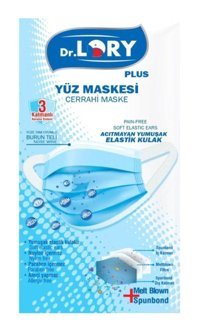 Dr. Lory Tek Kullanımlık 3 Katlı Lastikli Telli 100'lü Yetişkin Maske