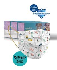 Medizer Tek Kullanımlık 3 Katlı Lastikli Telli 150'li Çocuk Ultrasonik Cerrahi Maske Beyaz