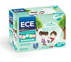 Ece Tek Kullanımlık 3 Katlı Lastikli Telli 50'li Çocuk Maske Beyaz