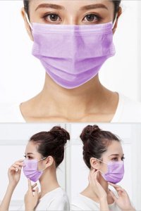 Hyd Tek Kullanımlık 3 Katlı Lastikli Telli 50'li Yetişkin Cerrahi Maske Mor