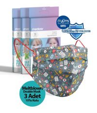 Medizer Tek Kullanımlık 3 Katlı Lastikli Telli 30'lu Çocuk Ultrasonik Cerrahi Maske Pembe