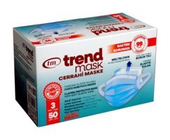 Total Tek Kullanımlık 3 Katlı Lastikli Telli 50'li Yetişkin Cerrahi Maske Mavi