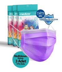 Medizer Tek Kullanımlık 3 Katlı Lastikli Telli 30'lu Yetişkin Ultrasonik Cerrahi Maske Mor