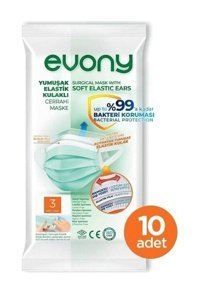 Evony Tek Kullanımlık 3 Katlı Lastikli Telli 10'lu Çocuk Maske Beyaz