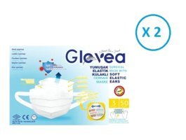 Glovea Tek Kullanımlık 3 Katlı Lastikli Telli 100'lü Yetişkin Maske Beyaz