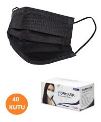 Formask Tek Kullanımlık 3 Katlı Lastikli Telli 2000'li Yetişkin Ultrasonik Cerrahi Maske Siyah
