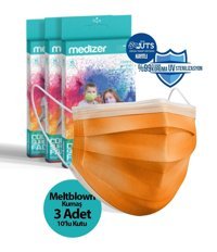 Medizer Tek Kullanımlık 3 Katlı Lastikli Telli 30'lu Yetişkin Ultrasonik Cerrahi Maske Turuncu