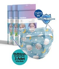 Medizer Tek Kullanımlık 3 Katlı Lastikli Telli 30'lu Çocuk Ultrasonik Cerrahi Maske Mavi