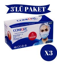 Comfort Plus Tek Kullanımlık 3 Katlı Lastikli Telli 150'li Yetişkin Ultrasonik Cerrahi Maske Beyaz