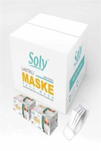 Soly Care Tek Kullanımlık 3 Katlı Lastikli Telli 300'lü Yetişkin Ultrasonik Cerrahi Maske