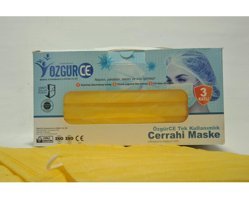 Özgürce Medikal Tek Kullanımlık 3 Katlı Lastikli Telli 100'lü Yetişkin Ultrasonik Cerrahi Maske Sarı