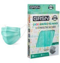 Grsn Tek Kullanımlık 3 Katlı Lastikli Telli 100'lü Çocuk Maske Yeşil