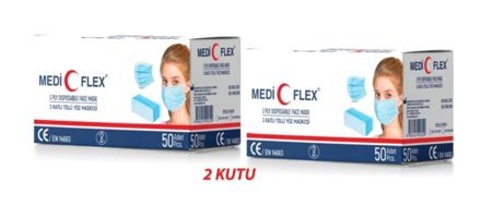 Mediflex Tek Kullanımlık 3 Katlı Lastikli Telli 100'lü Yetişkin Cerrahi Maske Mavi