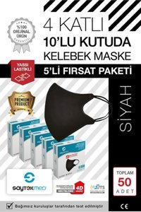 Saytekmed Tek Kullanımlık 4 Katlı Lastikli Telli 20'li Yetişkin Maske Siyah
