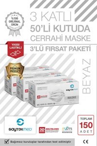 Saytekmed Tek Kullanımlık 3 Katlı Lastikli Telli 20'li Yetişkin Maske Siyah
