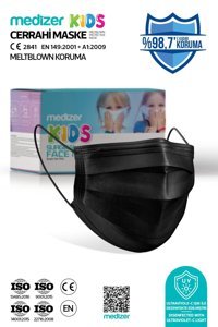 Medizer Tek Kullanımlık 3 Katlı Lastikli Telli 50'li Çocuk Ultrasonik Cerrahi Maske Siyah