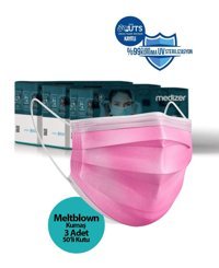 Medizer Tek Kullanımlık 3 Katlı Lastikli Telli 150'li Yetişkin Ultrasonik Maske Pembe