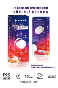 Akeso F95 Tek Kullanımlık 5 Katlı Lastikli Telli 10'lu Yetişkin Ultrasonik Maske Gri
