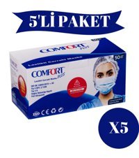 Comfort Plus Tek Kullanımlık 3 Katlı Lastikli Telli 250'li Yetişkin Ultrasonik Cerrahi Maske Beyaz