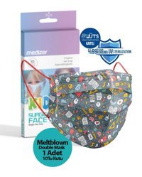 Medizer Tek Kullanımlık 3 Katlı Lastikli Telli 10'lu Çocuk Ultrasonik Maske Gri