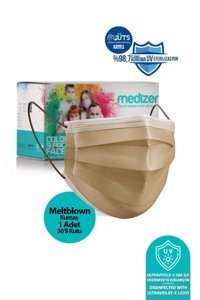 Medizer Tek Kullanımlık 3 Katlı Lastikli Telli 50'li Yetişkin Cerrahi Maske Kahverengi