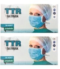 Trendmask Tek Kullanımlık 3 Katlı Lastikli Telli 100'lü Yetişkin Ultrasonik Maske Beyaz