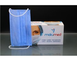 Matumed Tek Kullanımlık 3 Katlı Lastikli Telli 600'lü Yetişkin Ultrasonik Maske Mavi