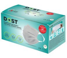 Dost Tek Kullanımlık 3 Katlı Lastikli Telli 50'li Yetişkin Ultrasonik Cerrahi Maske Gri