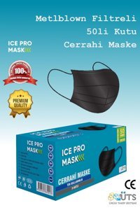 Icepro Tek Kullanımlık 3 Katlı Lastikli Telli 50'li Yetişkin Cerrahi Maske Siyah