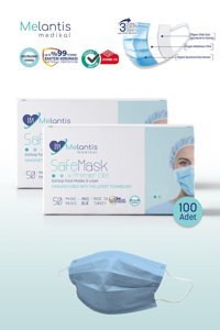 Morven Tek Kullanımlık 3 Katlı Lastikli Telli 50'li Yetişkin Cerrahi Maske