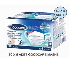Goodcare Tek Kullanımlık 3 Katlı Lastikli Telli 50'li Yetişkin Ultrasonik Cerrahi Maske Beyaz