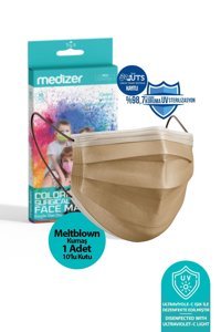 Medizer Tek Kullanımlık 3 Katlı Lastikli Telli 10'lu Yetişkin Ultrasonik Cerrahi Maske Kahverengi