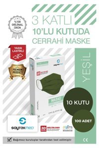 Saytekmed Tek Kullanımlık 3 Katlı Lastikli Telli 100'lü Yetişkin Cerrahi Maske Beyaz