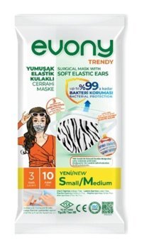 Evony Tek Kullanımlık 3 Katlı Lastikli Telli 160'lı Yetişkin Cerrahi Maske Beyaz