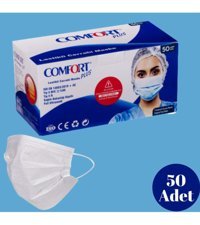Comfort Plus Tek Kullanımlık 3 Katlı Lastikli Telli 50'li Yetişkin Ultrasonik Cerrahi Maske Beyaz