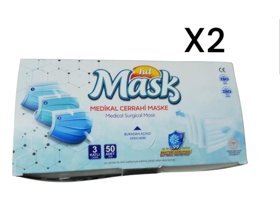 Hd Tek Kullanımlık 3 Katlı Lastikli Telli 100'lü Yetişkin Ultrasonik Cerrahi Maske Siyah