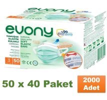 Evony Tek Kullanımlık 3 Katlı Lastikli Telli 2000'li Yetişkin Cerrahi Maske Yeşil