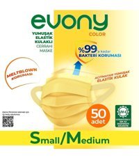 Evony Tek Kullanımlık 3 Katlı Lastikli Telli 50'li Yetişkin Maske Sarı