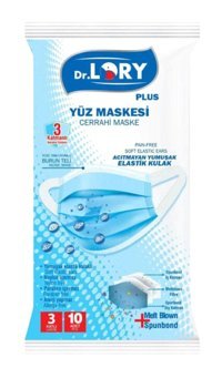 Dr. Lory Tek Kullanımlık 3 Katlı Lastikli Telli 105'li Yetişkin Ultrasonik Maske Beyaz