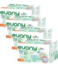 Evony Tek Kullanımlık 3 Katlı Lastikli Telli 200'lü Yetişkin Cerrahi Maske Yeşil