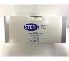 Sterilife Tek Kullanımlık 3 Katlı Lastikli Telli 50'li Yetişkin Cerrahi Maske Beyaz
