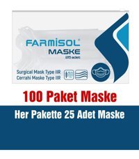 Farmisol Tek Kullanımlık 3 Katlı Lastikli Telli 250'li Yetişkin Maske Beyaz