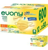 Evony Tek Kullanımlık 3 Katlı Lastikli Telli 600'lü Yetişkin Cerrahi Maske Sarı