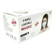 Hayal Tek Kullanımlık 3 Katlı Lastikli Telli 50'li Yetişkin Maske Mavi