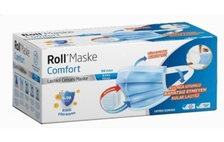 Roll Tek Kullanımlık 3 Katlı Lastikli Telli 10'lu Çocuk Maske Mavi